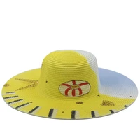 new women and men summer cute scrawl wide brim flat top fedora straw hat outdoor travel beach sunscreen straw hat