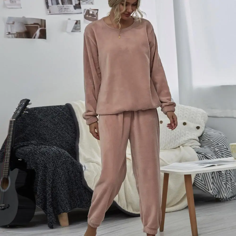 

Warm Women Autumn Outfit Winter Plush Blouse Pants Loungwear Homwear Two Piece Outfit