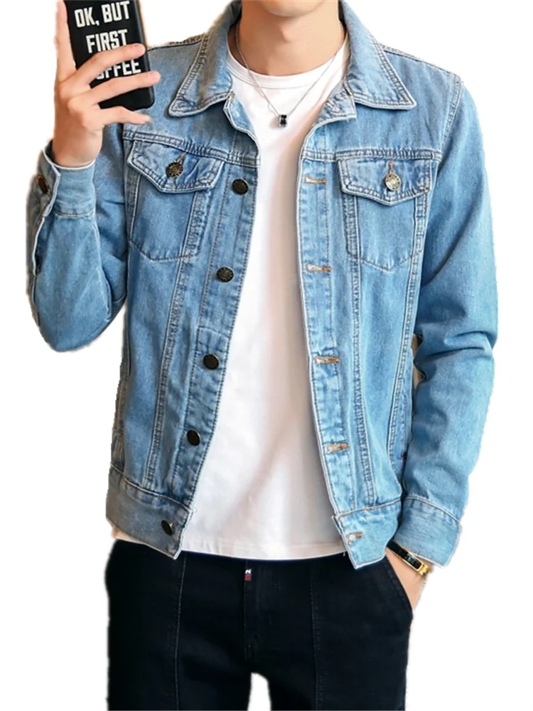 solid casual slim mens denim jacket 