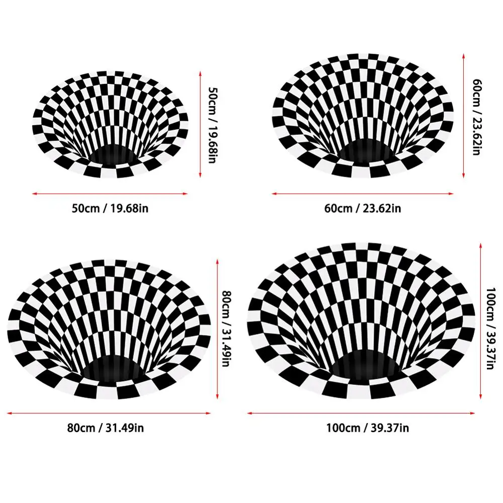 Черный белый клетчатый 3D Круглый ковер стерео визуальный бездонный с