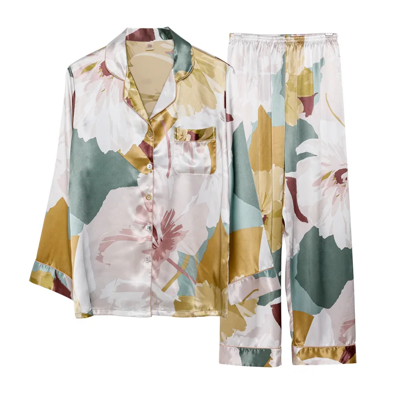 

Home Clothes for Women Silk Pajamas for Women Casual Thin Home Wear Long Sleeve Sleepwear Set Spring Summer Pijama Women 2021