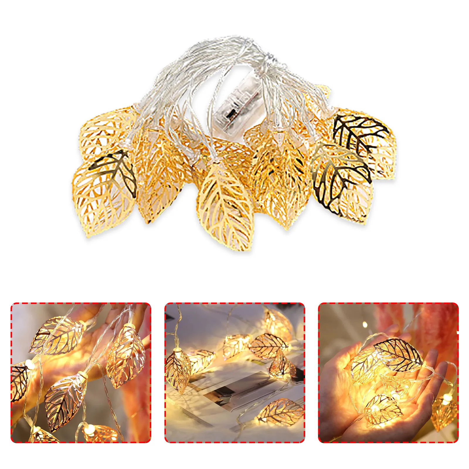 

25# Gold Leaf Lamp String Led Iron 3d Art Hollow Gold Leaf Lamp Vintage Holiday Party Leaf String Light Home Decor Lighting