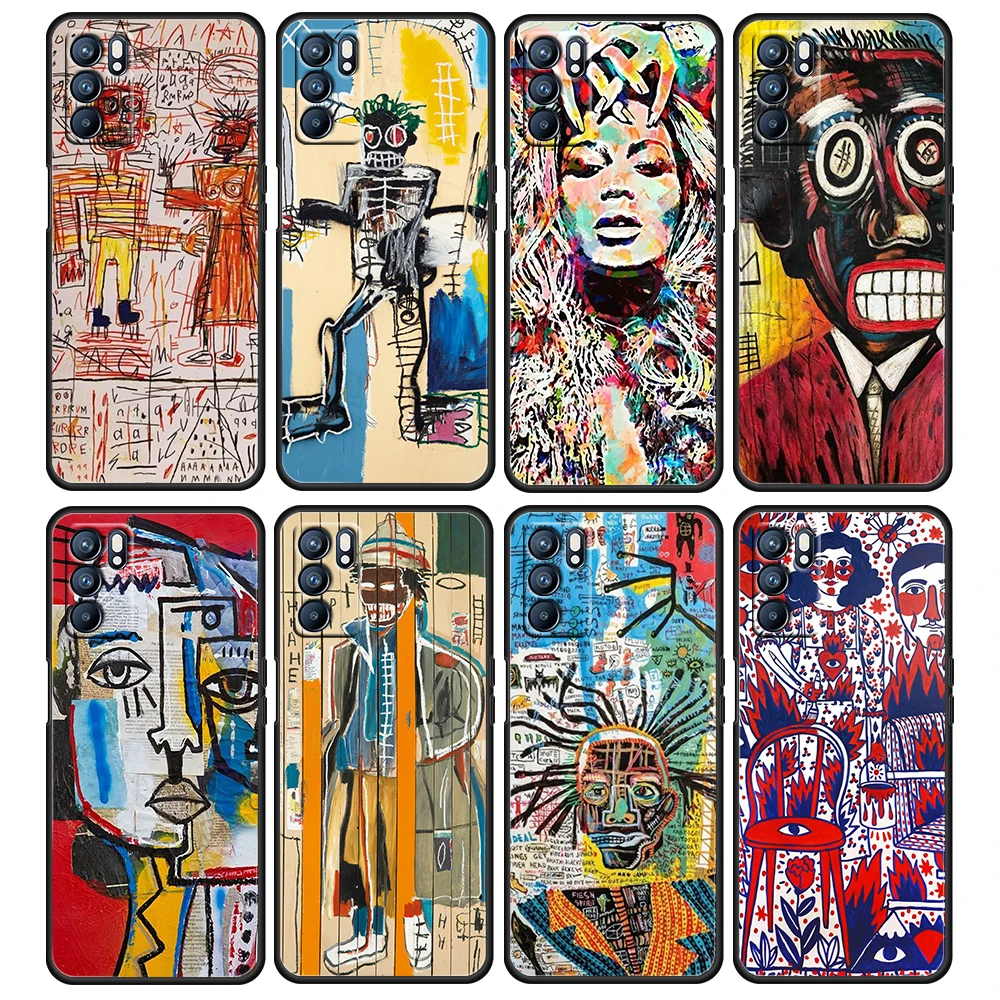 

Michel Basquiat Art Graffiti For OPPO Reno 6 5 4 3 2 2Z 2F Z 4F 4SE 4Z 4G 5G Pro Plus Lite Silicone Black Phone Case Cover