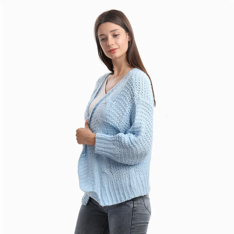 Autumn Winter long Sleeve Knitwear Cardigan Women smooth Knitted Sweater design Female Jumper Coat pink |