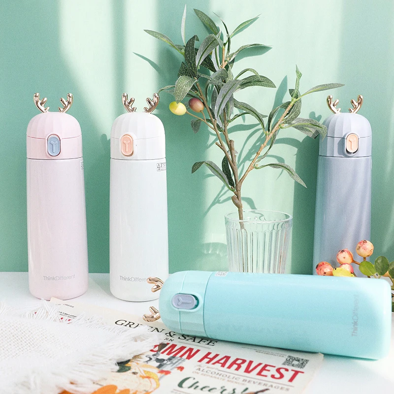 Bpa-free 270 мл милые 304 Термосы Из Нержавеющей Стали, двухслойные термосы с ушами оленя, термос, Дамская термальная бутылка для воды