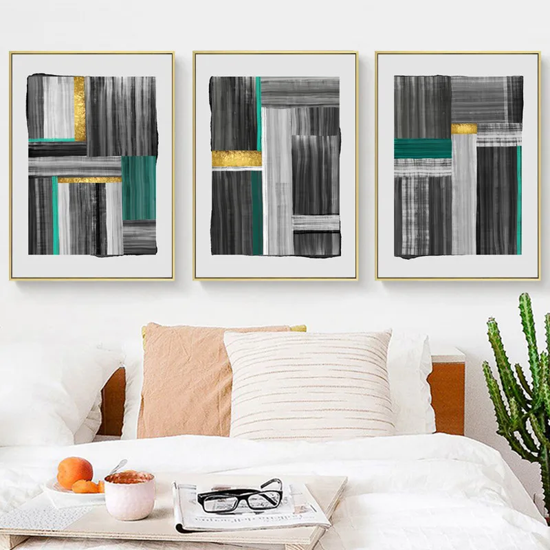 

Modern Abstract Hand-painted Stripes Geometric Poster Printing Canvas Art Living Room Background Wall Home Decoration Painting