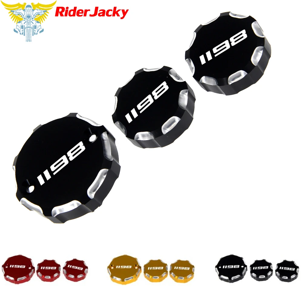 Motorcycle Front Brake Clutch & Rear Brake Fluid Reservoir Cover Cap For DUCATI 1198/R/S  2009-2011 2010 motorcycle aluminum front brake clutch fluid reservoir cover cap for ducati diavel xdiavel s x accessories