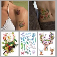 3d flower temporary tattoos sticker for women girl wolf deer geometry fake tattoo peony dahlia body art adults children tatoos