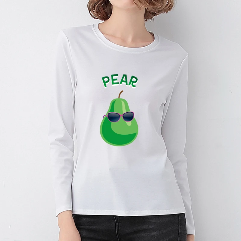 Женская футболка с рисунком груши весна осень 2019 длинный рукав 5XL размера плюс