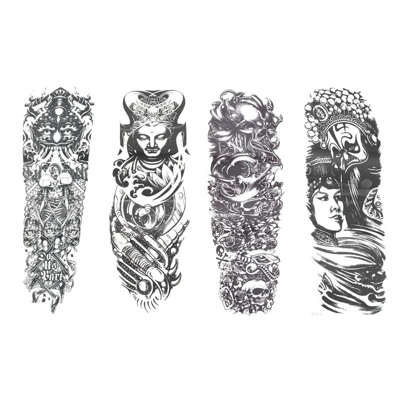

4Pcs/Lot Waterproof Temporary Tattoos Beijing Opera Full Arm Mechanical Pattern Tattoos Applique Arm Full Arm Tattoos Sticker 48