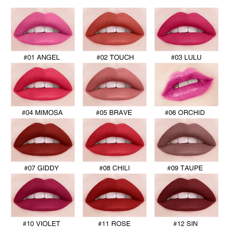 

Hot Sale 12 Colors Matte Velvet Lipstick Long Lasting Not Stick Cup Waterproof Moisture Lip Professional Cosmetic TSLM1