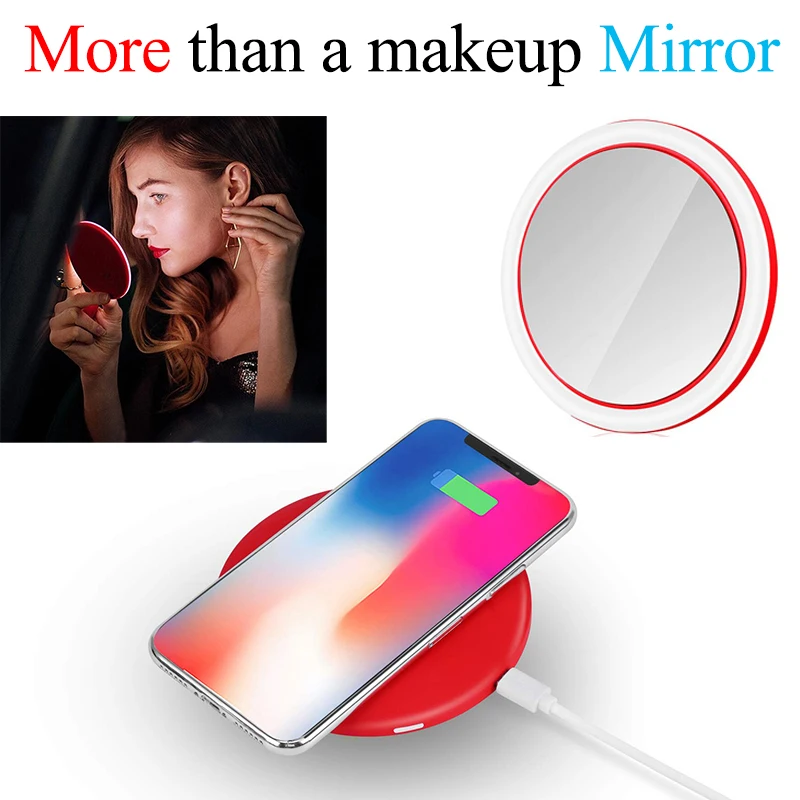 Portable Lighted Makeup Mirror with Wireless Charger for IOS and Android Phone,Vanity Mirrors with LED Lights