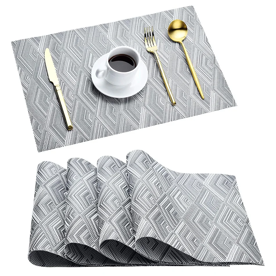 

PVC Woven Placemats Waterproof Wipeable Washable Dinner Table Mats Vinyl Stain Resistant Christmas Decoration For Dining Kitchen