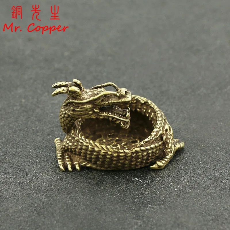 Античная медь китайский фэн шуй украшения Ретро латунный дракон мини пепельница