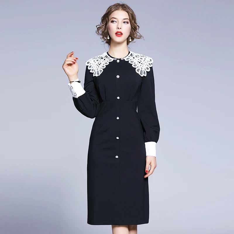 Женское подиумное платье с кружевом облегающее вечернее в стиле пэчворк осень