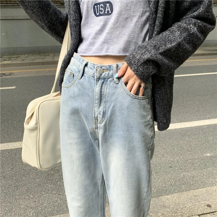

ZHISILAO Wide Leg Straight High Waist Jeans Women Plus Size Vintage Boyfriend Mom Denim Pants 2021 Boyfriend Mom Jeans
