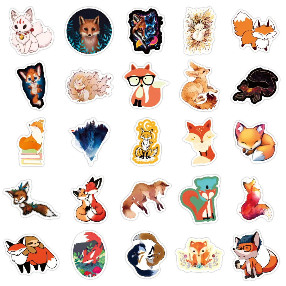 103050pcs cartoon kawaii fox vulpes graffiti stickers aesthetics laptop guitar phone bottle waterproof sticker decal kid toy free global shipping
