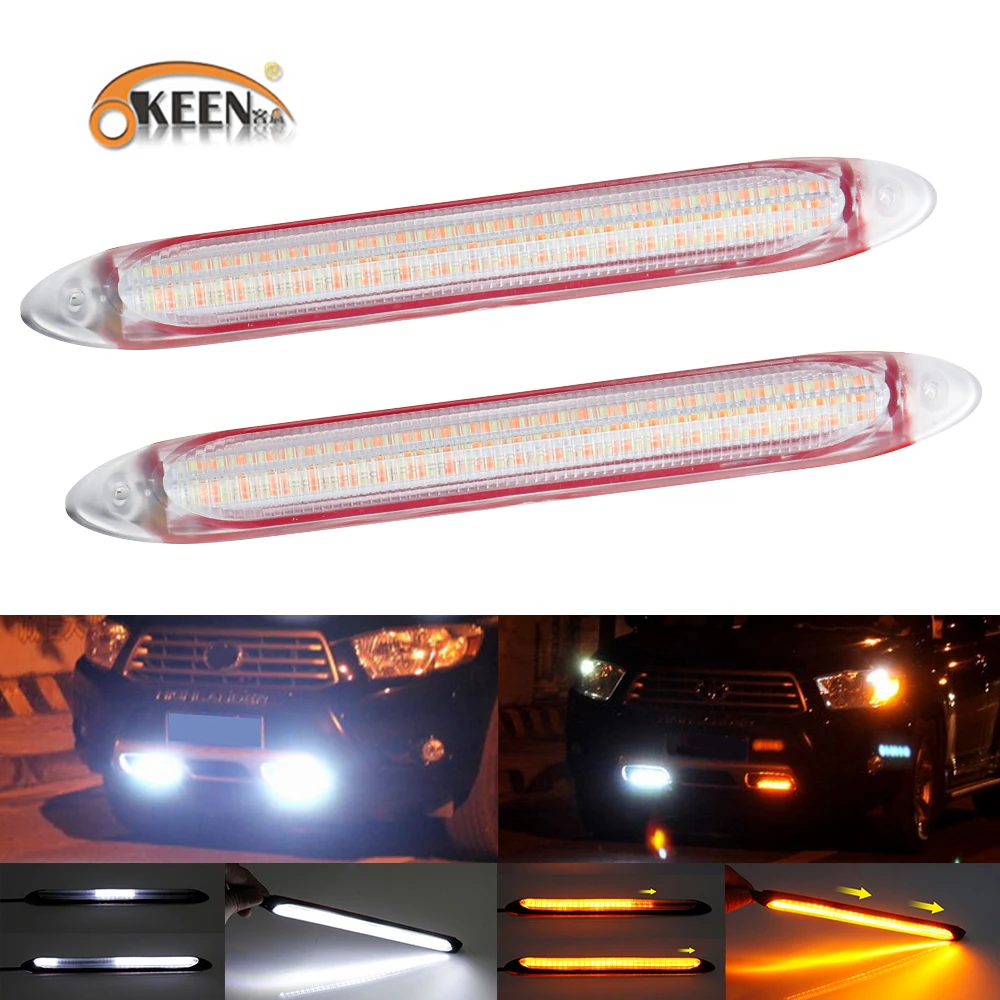 

OKEEN Led Car DRL Daytime Running Lights Waterproof Universal 12V Auto Headlight Sequential Turn Signal Yellow Flow Day Light