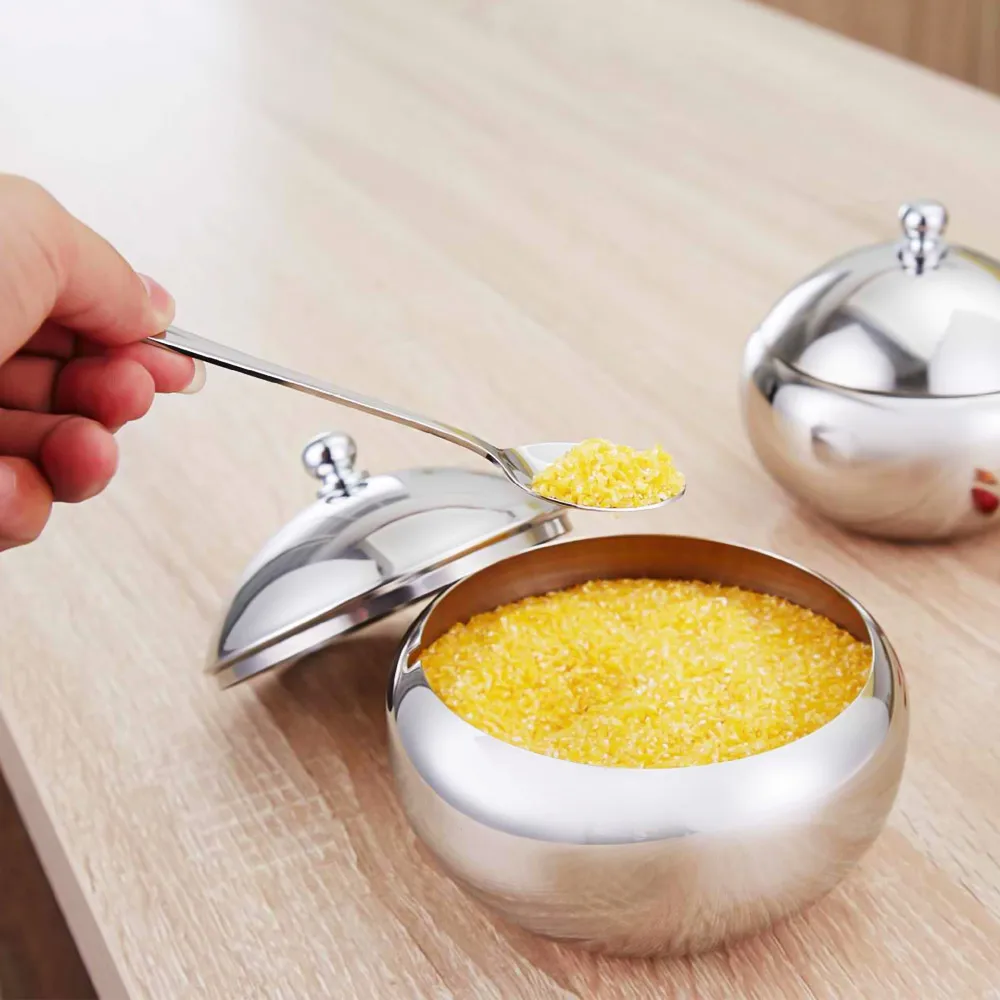 Нержавеющая сталь сахарница горшки для приправ солонка Caddy контейнер держатель с