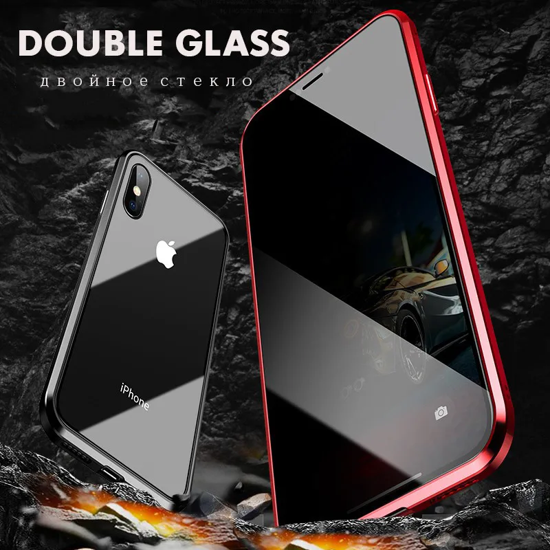 

360 Privacy Magnetic Adsorption Case For iPhone XS MAX XR X 7 8 6 6s Plus Front Back Tempered Glass Full Protective Case Cover