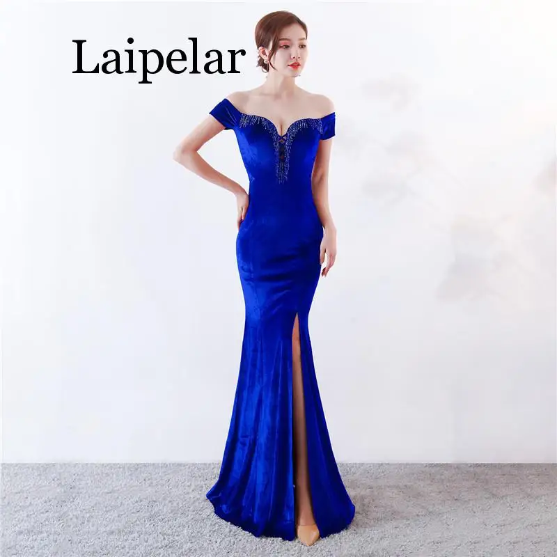 

Velvet Dress Women Elegant Sexy Appliques Wine Red Off Shoulder V-Neck Long Mermaid Slim Slit Club Party Dress Vestidos