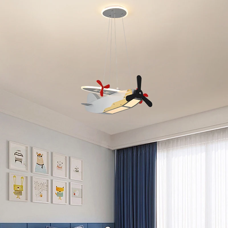 

Eye protection Aircraft LED Smart light For Children's room Bedroom Nordic Creative Boy Cartoon lamps Gold silver pendant light