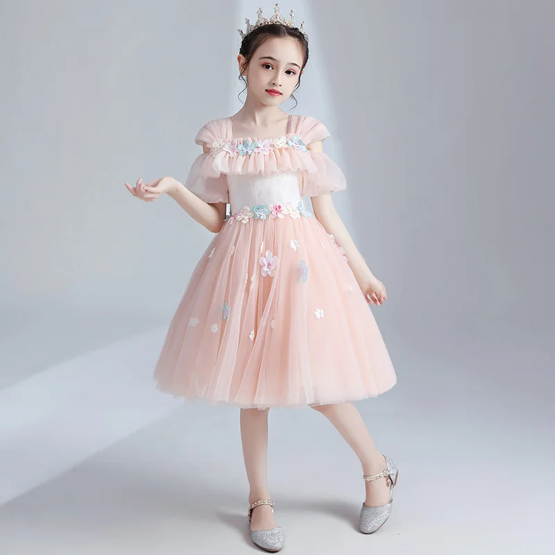 

Children Pink Dresses For Birthday Party Putty Tulle Kids Special Occasion Gowns Flower Girl Dresses For Wedding