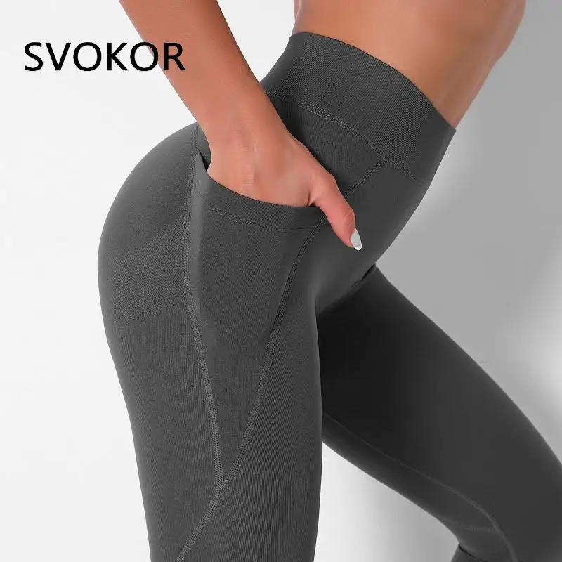 

SVOKOR Booty Leggings Sport Women Pocket High Waist Fitness Bubble Butt Legging Femme Push Up Pants Energy Training Sexy Gymwear