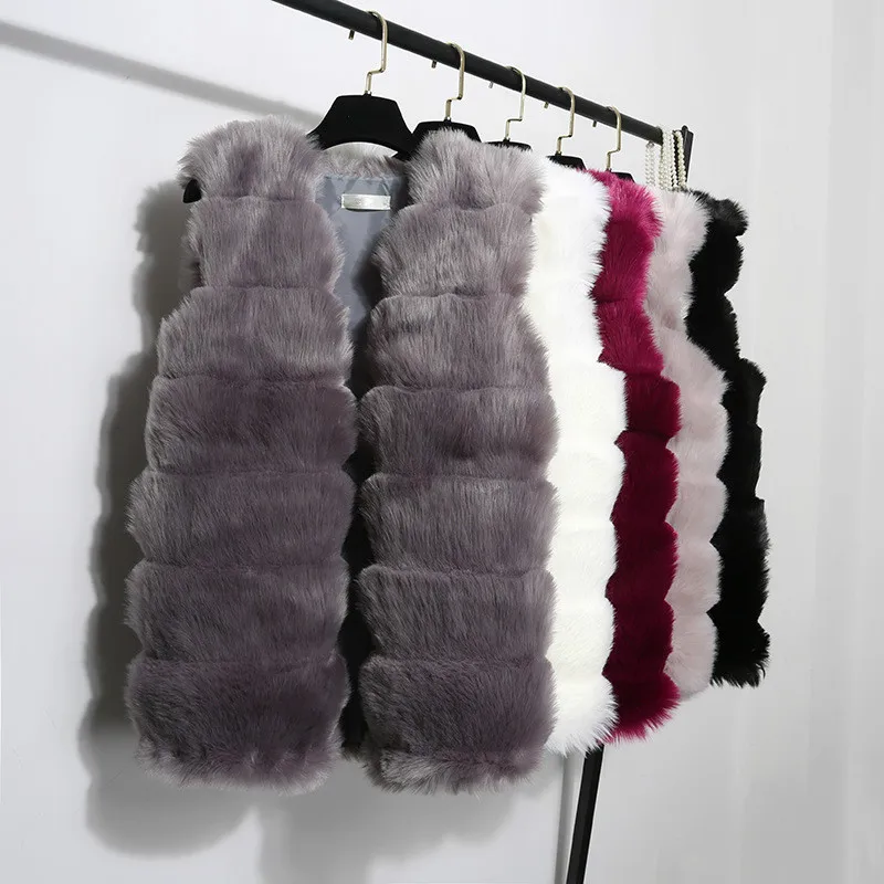 

Autumn Winter Faux Fur Vest Korean Long Slim Womens Jackets Fluffy Plush Coats V-neck Sleeveless Jacket Warm Waistcoat Women Hot