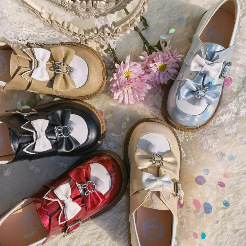 

Cute Lolita Soft Sister Big Head Shoes Pumps JK Student Uniform Shoes Gentle Rabbit Bow Flat Shoes Kawaii Girl Thin Shoes