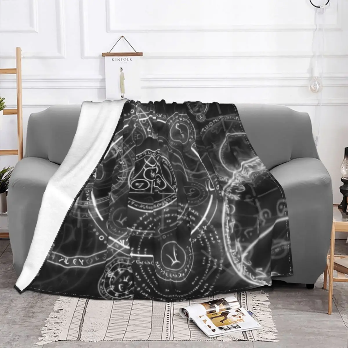 Manta de runas vikingas, colcha a cuadros para cama, toalla de playa, manta doble, fundas de cama de invierno-1