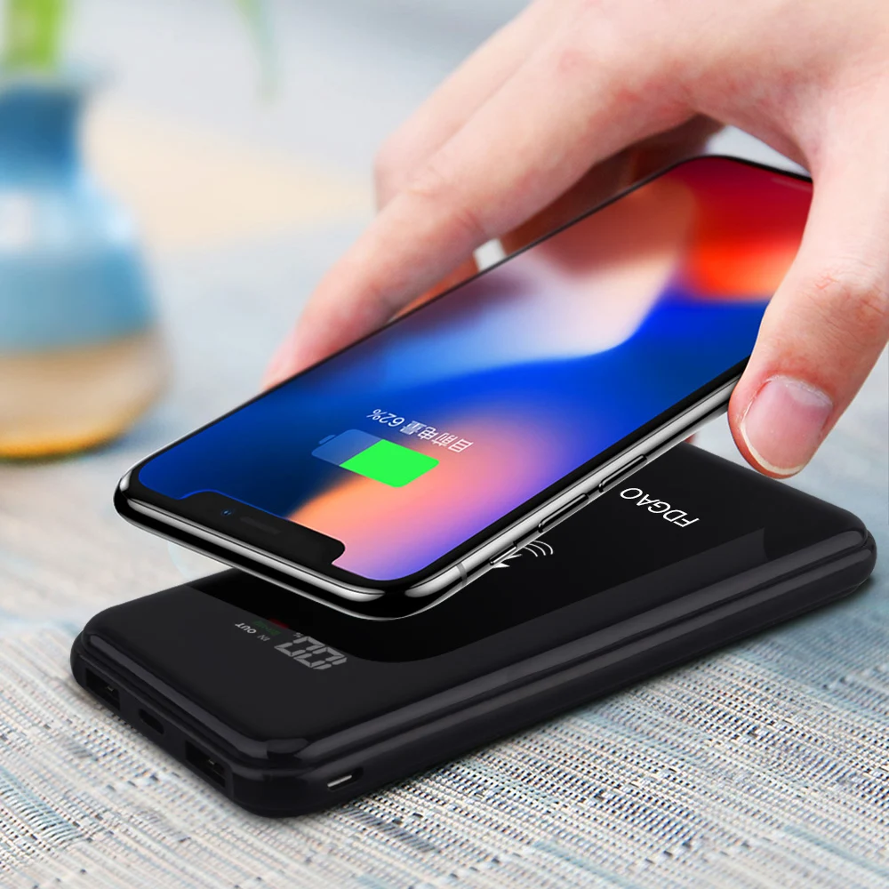 Беспроводное зарядное устройство для быстрой зарядки FDGAO с двойным USB зеркалом 20000 мАч Qi зарядная панель power Bank для iphone 7 8 X XS XR samsung S10 S9
