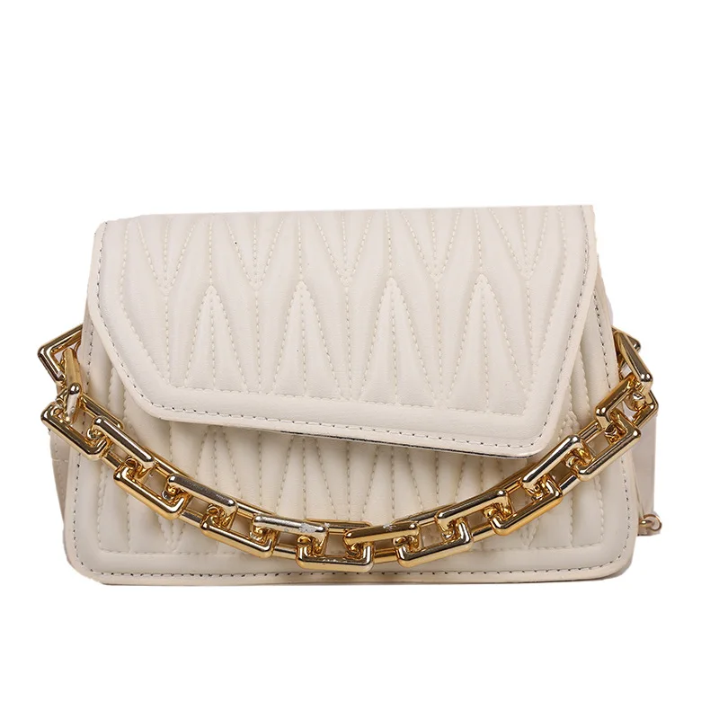 

Retro one-shoulder fold diagonal bag new trendy white casual texture chain small square bag satchels luxury brand handbags