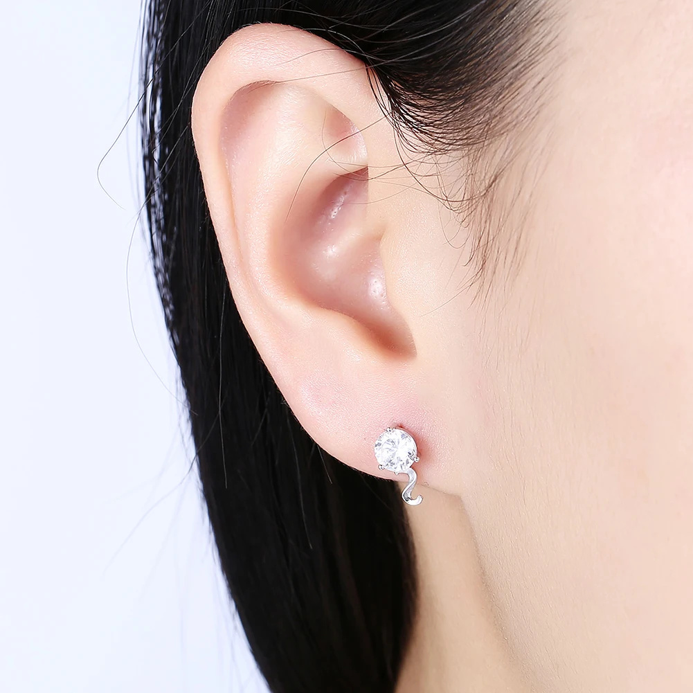 

ZEMIOR 925 Sterling Silver Letter S Small Earrings For Women Round Clear Cubic Zirconia Stud Earring Trendy Silver Jewelry