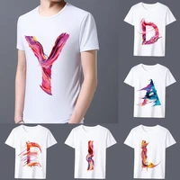 mens all match t shirt printing 26 english alphabet paint series o neck casual commuting comfortable mens slim simple soft top
