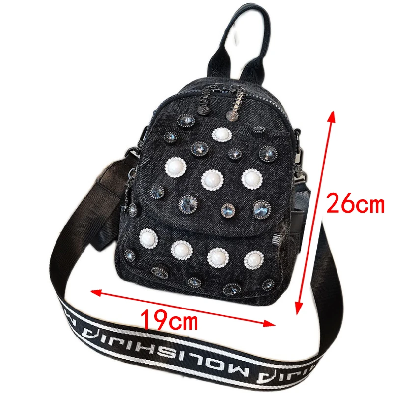 

Diamond Denim Women's Backpack Trendy Letter Foreign Style Travel Bag Spring Leisure Versatile School Backpack Brand 2021 Ita