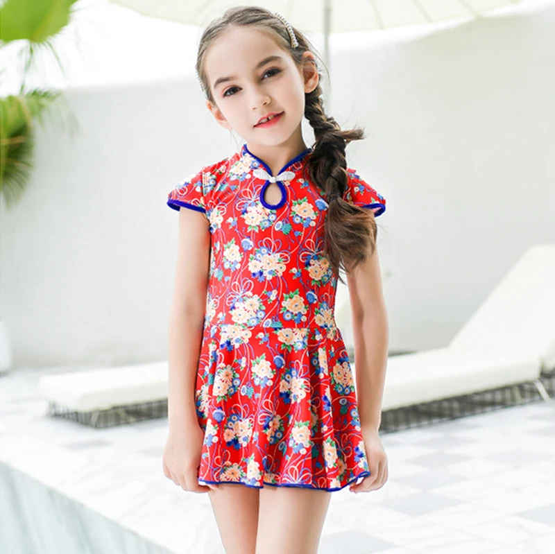 Купальник для девочек юбка костюм 2020 купальники цельный цветок детский