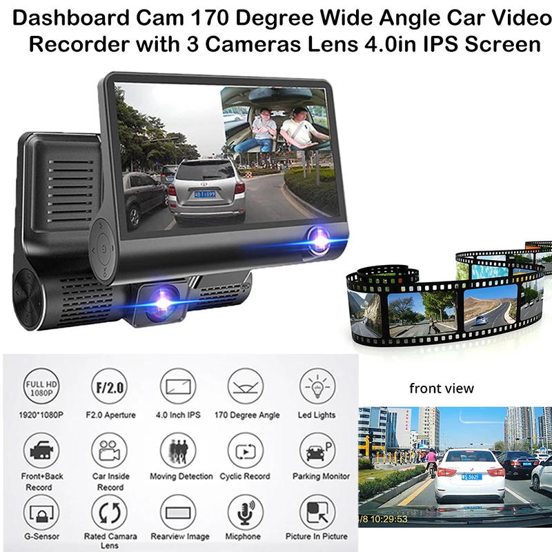 4&quot 3 Lens Car Dvr Cameras Dual With Rearview Camera Video Recorder Auto Registrator Dvrs 170 Degree Wide Angle Dash | Автомобили и
