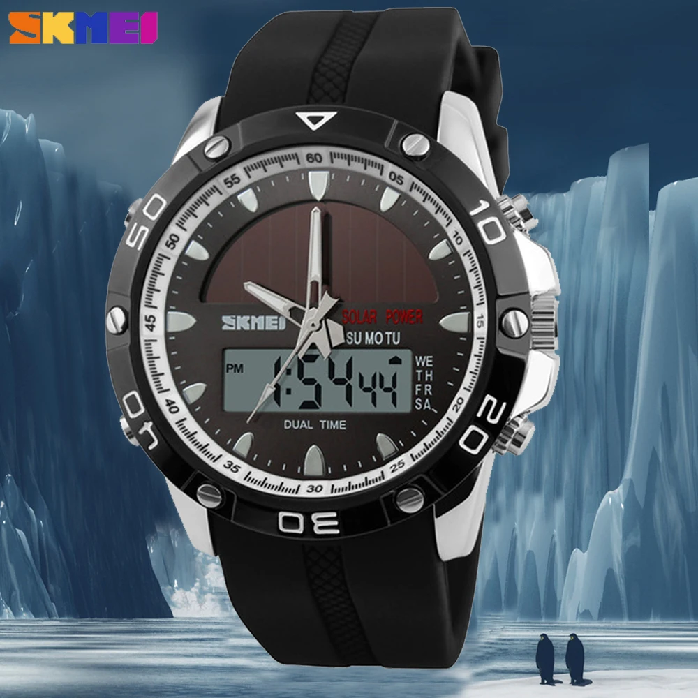 SKMEI-Reloj deportivo de pulsera con pantalla doble para hombres, cronógrafo de cuarzo con cronómetro militar, impermeable, con alarma, moda de lujo masculina