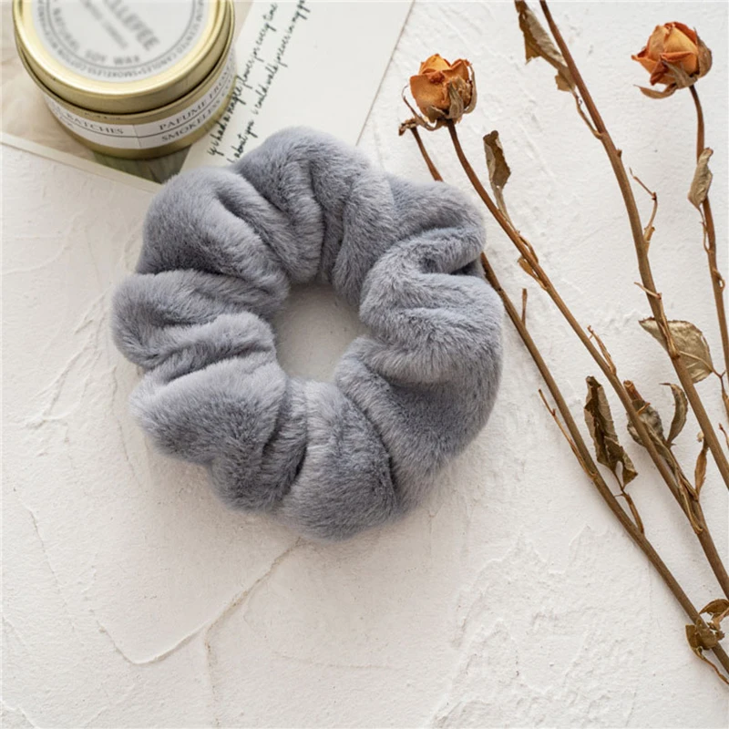 

Sweet Faux Rabbit Fur Scrunchie Hair Ring Solid Color Plush Women Elastic Hair Bands Ties Autumn Winter Pink Hair Accessories