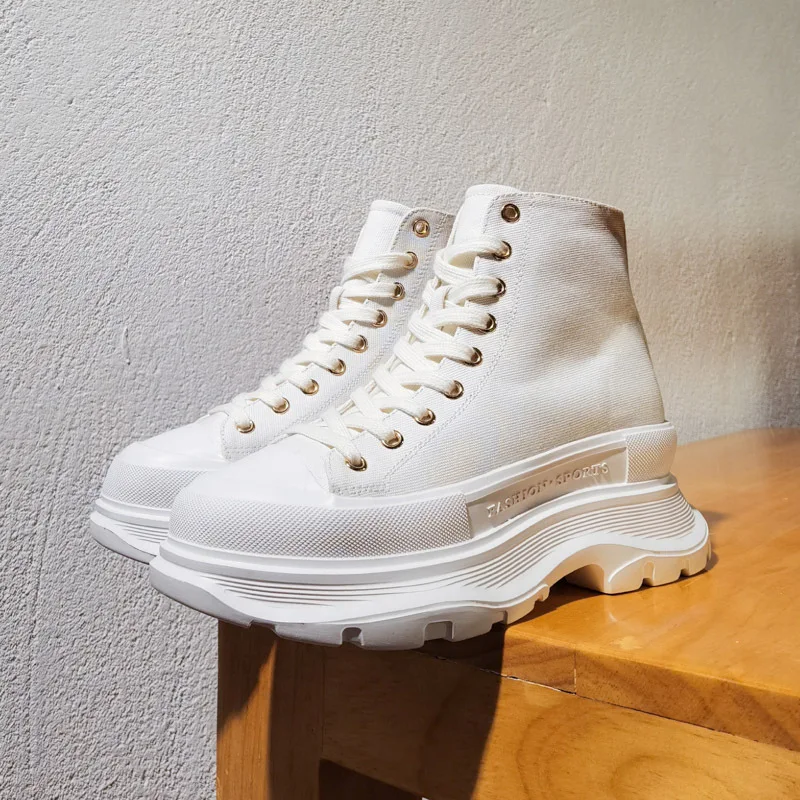 Harga Sepatu Kanvas Atas Tinggi 2021 Sepatu Bot Kulit Asli Fashion Merek Berkualitas Sneakers Platform Wanita Sepatu Jalan Kasual Wanita