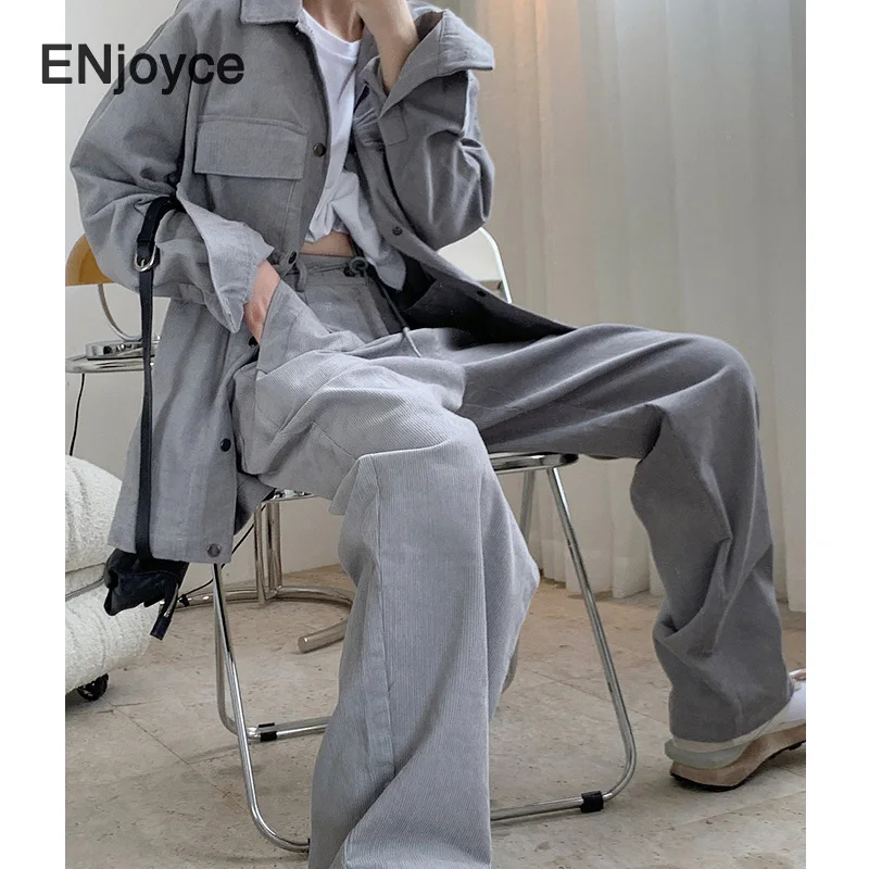 

Брюки женские вельветовые с широкими штанинами, повседневные свободные шаровары в стиле оверсайз, уличная одежда, серые, Осень-зима