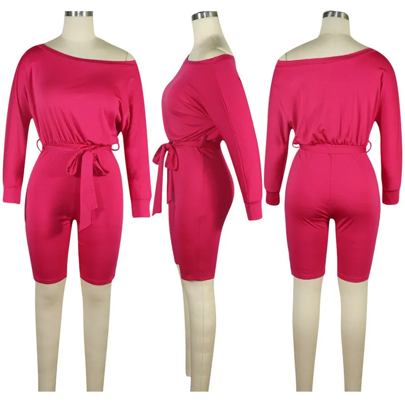 

New Fitness Sporty Active Wear Solid Casual Playsuits Women Autumn Long Sleeve Romper Biker Bodybuilding Jumpsuits Shorts Sashes