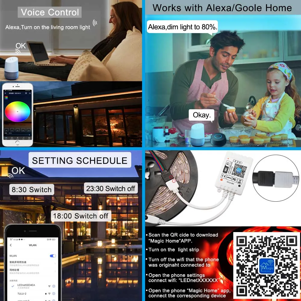 Водонепроницаемая светодиодная лента 15/20 м 5050 SMD 2835 Wi Fi RGB 5/10 м|Светодиодные ленты|