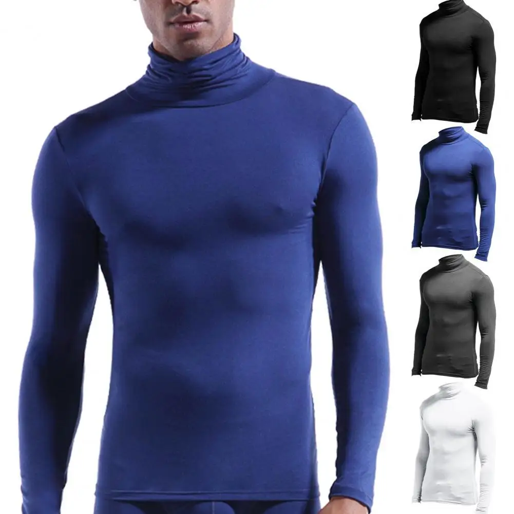 

Men Base Shirt Solid Color High Collar Casual High Elasticity Long Sleeve Autumn Top for Inner Wear