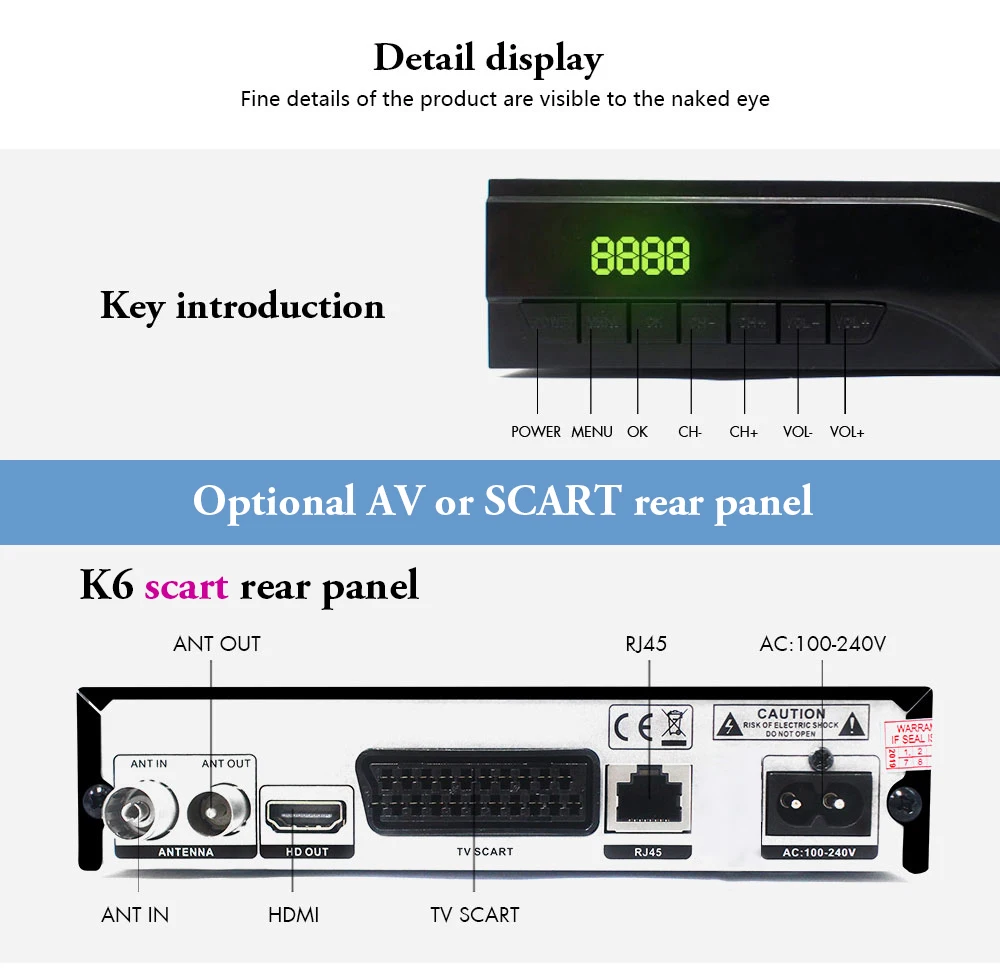 Vmade DVB-T2/T H.265/HEVC HD 1080P цифровой наземный ТВ приемник Поддержка RJ45 сеть Dolby AC3+ wifi Stardard телеприставка