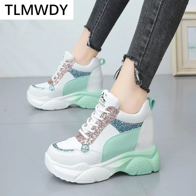 

2021 Spring Women Increase In Casual Shoes Fashion Women Vulcanized Shoes Platform Lace-up Walking Comfortable Women Sneakers