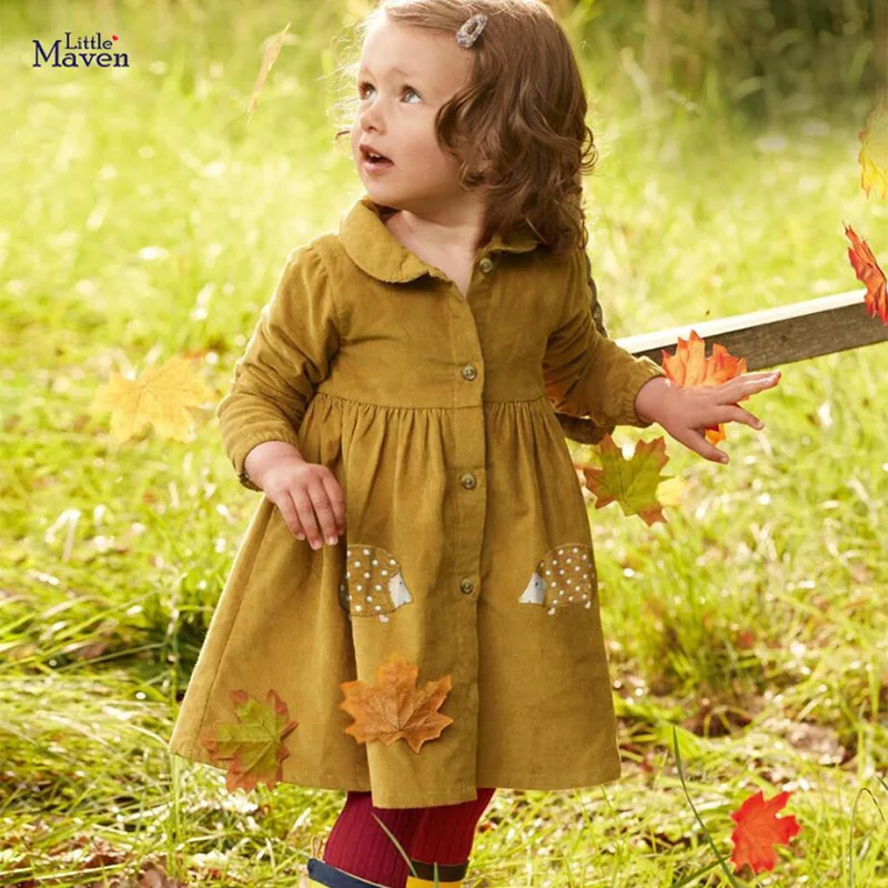 

Little Maven Brand Autumn Children Dress Baby Girl Clothes Cotton Fruit Hedgehog Applique Toddler Dresses for Kids 2-7 Years