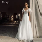Винтажное кружевное свадебное платье Verngo трапециевидной формы, нарядное платье из тюля с коротким рукавом и юбкой, богемное свадебное платье на пуговицах сзади, 2021