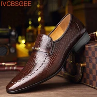 crocodile pattern leather dress shoes for men classic italian casual party wedding loafer hombre slip on suit footwear